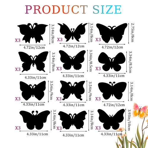 KALIONE 36 PCS Butterfly Scratch Cards Scratch Art Butterfly Party Favors Party Craft Butterflies Crafts for DIY Crafts Birthday Party Halloween Christmas, 12 Styles Bamboo Stylus Included