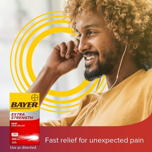 Bayer Extra Strength Aspirin 500 mg, Pain Reliever and Fever Reducer, Powerful Pain Relief of Headache, Muscle Pain, Minor Arthritis Pain, Back Ache, Toothache, and Menstrual Pain, 100 Coated Tablets