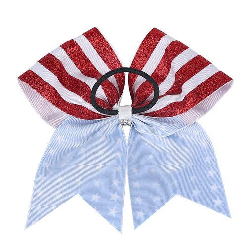 Patriotic Flag Cheer Bow Hair Rope Tie Ponytail Holder Cheerleader Girls JHN12 (Glitter Bow-A)