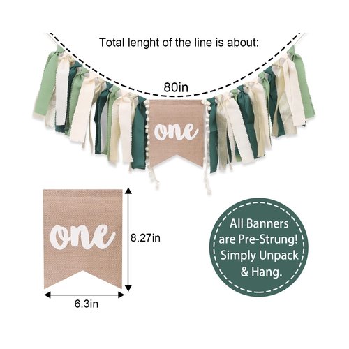 Wild One Highchair Banner, Jungle Highchair Banner, Safari Birthday，high Chair Banner First Birthday Boy，one High Chair Banner Boy Party Decorations（green）