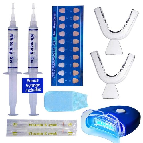 DentaPro 2000 3D Teeth Whitening Kit – Deluxe Addition Includes LED Light, (2) 5ml Gel Syringes, Custom Moldable Tray (2), Vitamin E Swab (2), Shade Guide – See Results After Just One Use!