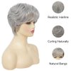 Salaibs Grey Short Curly Wigs for Women with Bang Natural Looking Gray Synthetic Hair Wig for Daily Party Use