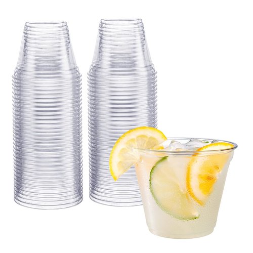 Comfy Package [9 oz. - 100 Pack Crystal PET Clear Plastic Cups for Party - Ideal for Cold Beverages, Smoothies, and Parties