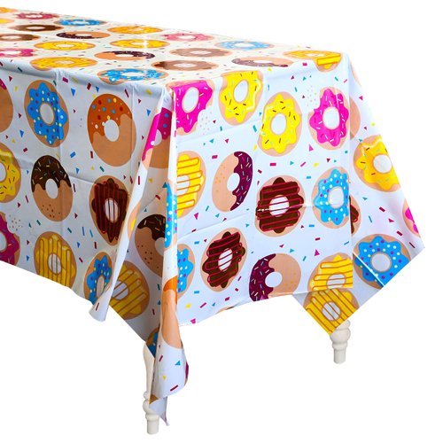 BeYumi 4Pack Donut Party Tablecloth, Rectangular Table Cover for Dining Room Kitchen Decor, Disposable Plastic Picnic TableCover for Kids Birthday, Donut Theme Party Decoration Supplies, 42.5’’ x 71’’