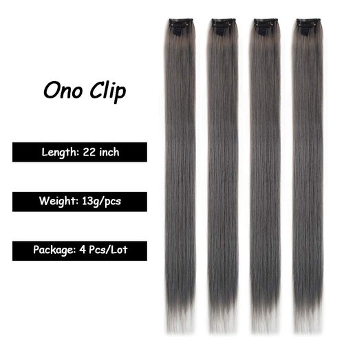 Clip in Hair Extensions 22inch Long Straight Grey Clip on Hairpieces Party Highlights Synthetic Hair for Women Girls 4Packs (State Grey)