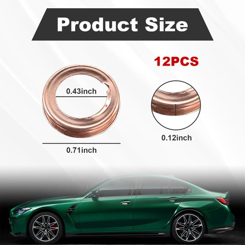 Augeny 12 PCS Oil Drain Plug Gasket, O.D 17mm Copper Crush Washer Oil Drain Plug Gasket, Copper Compression Washer Compatible with F4XY-6734-A, 11026-JA00A, 11026-01M02 350Z