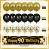 Black Gold 90th Birthday Decorations for Men Women, Black and Gold Birthday Yard Banner Sign and 18 PCS 90th Happy Birthday Balloons for 90th Anniversary Birthday Party Supplies Outdoor Yard Decor
