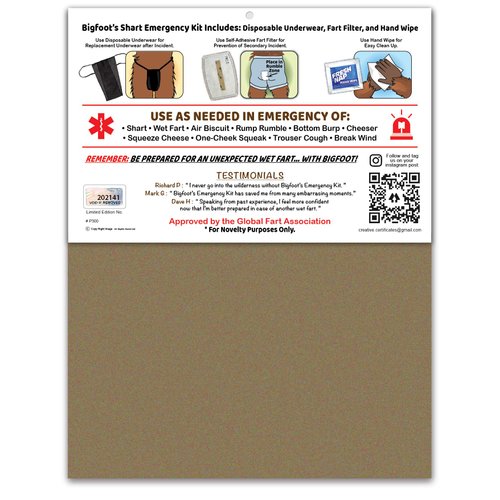 Bigfoot Shart Wet Fart Emergency Kit - Funny Gift Gag Joke Party Favors - Sasquatch, Tracker, Hunter, Camping, Hiking (1)