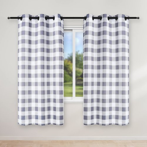 Simple Deluxe Buffalo Plaid Blackout Curtains Panels for Living Room, Bedroom Farmhouse Courtyard Style Room Darkening Thermal Insulated Kitchen Curtains, 37" W x 63" L, White and Gray