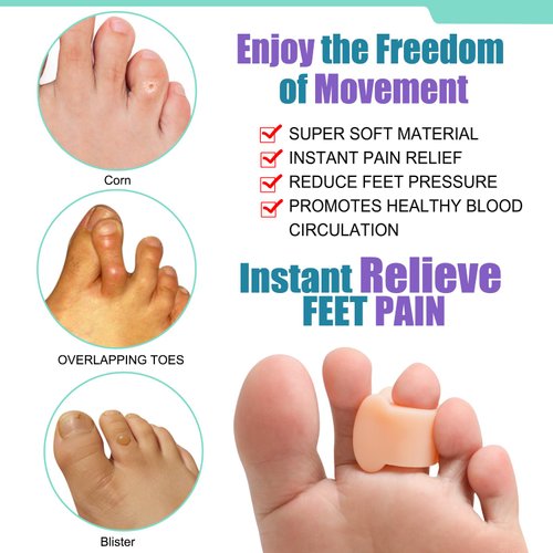 Taszoos Gel Toe Separator Spacers - (10pcs) Toe Spreaders with Aloe Vera Extract, Toe Corrector for Curled, Overlapping Toes, Bunions, Blister (Medium Size, Beige)