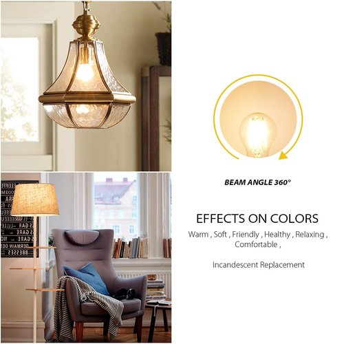 LVWIT A19 LED Vintage LED Filament Bulb E26 Base Dimmable 7W (60W Equivalent)，2700K Warm White 800 Lumens，Omnidirectional, UL-Listed, Pack of 6