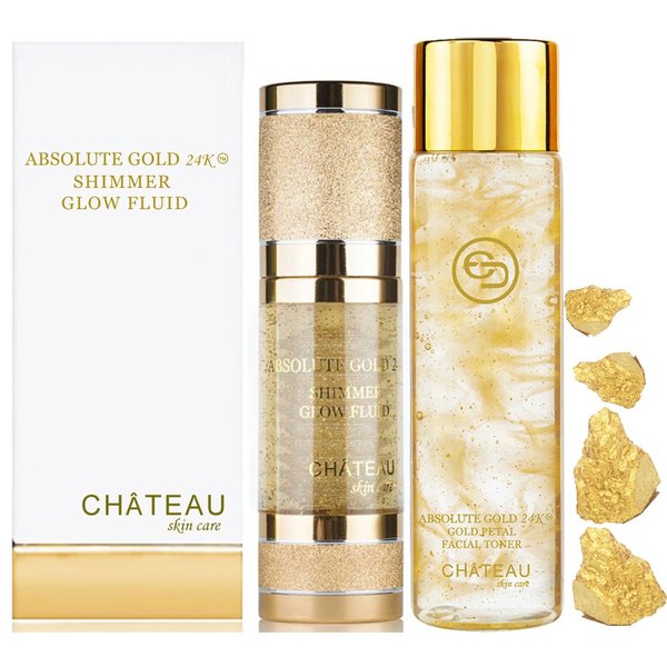 Absolute Gold 24K Gold Petal Facial Toner - 24K Shimmer Glow Fluid (Pack 2). 24 Karat Gold/Collagen/HYALURONIC Acid. for All Skin Types.