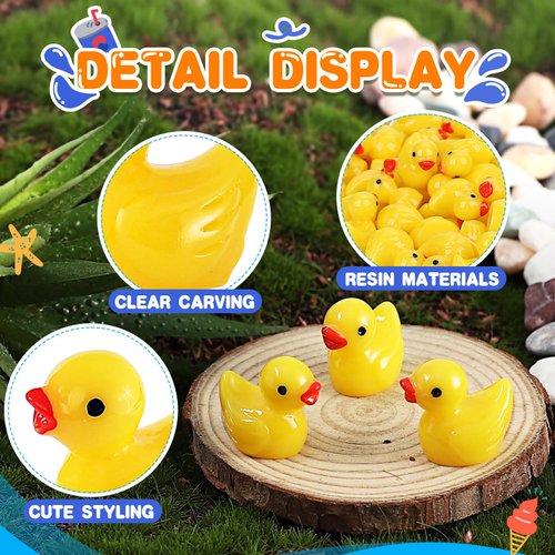 Rachan 260 Pcs Yellow Mini Ducks Bulk Resin Duck Figurines for Miniature Landscape Garden Aquarium Potted Accessories Home Prank Game Dollhouse Decor Office Decompression
