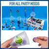 LiYiQ 161 Pcs Space Party Favors with Cup Straws Stress Ball Space Pins Slap Bracelets Keychains Stamps Stickers Twist Ties and Gift Card for Kids Space Birthday Party Supplies (style 1)