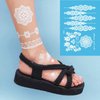 6 Sheets White Henna Temporary Tattoos for Women Girls Lace Fake Tattoo Stickers Mystery Sexy Mandala Flower Body Art Design Waterproof Henna Sticker DIY Goddess Look