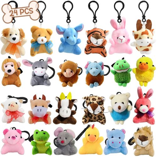CAMIRUS 24PCS Mini Animal Plush Toy Assortment, Tiny Stuffed Animals Keychain Decoration for Kids, Small Stuffed Animal Bulk for Kids