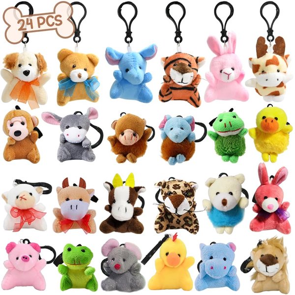 CAMIRUS 24PCS Mini Animal Plush Toy Assortment, Tiny Stuffed Animals Keychain Decoration for Kids, Small Stuffed Animal Bulk for Kids