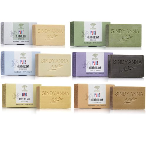 SINDYANNA OF GALILEE Fair Trade Extra Virgin Olive Oil Bar Soap, Handmade, Natural, Gift Set (6 Pack Soap Set)