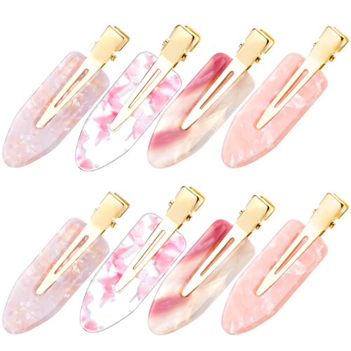 OIIKI 8 PCS Cute Creaseless Hair Accessories: No-Bend Curl Acrylic Barrettes, Metal Hair Clamps for Women and Girls - Pink