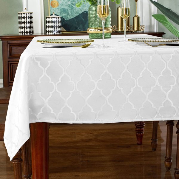 Jacquard Tablecloth Flower Patterns Polyester Table Cloth Spill Proof Wrinkle Resistant Table Cover for Kitchen Dining Tabletop Decoration (White, Rectangle/Oblong, 60" x 120" (10-12 Seats))