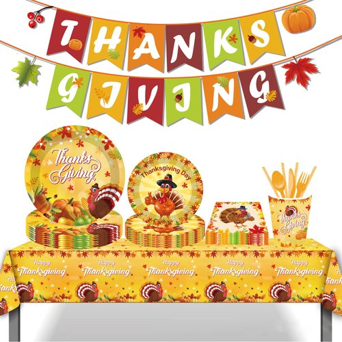 160 PCS Thanksgiving Disposable Dinnerware Dinner Plate, Thanksgiving Paper Plates and Napkins Sets, Thanksgiving Party Favor Supplies, Thanksgiving Decorations, Thanksgiving Fall Plates Napkins