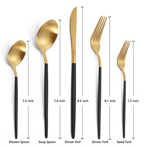 Matte Gold Silverware Set With Black Handle, LAZAHOME Stainless Steel Flatware Cutlery Set Service for 4, 20-Piece Kitchen Utensil Set Include Spoons And Forks Set, Dishwasher Safe.