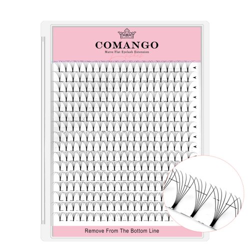 CoMango Premade Fans Eyelash Extensions 320 Fans 6D/10D 0.07 Thickness C/D Curl Short Stem Flat Base Premade Fans Russian Volume Lash Extensions (320Fans-6D-0.07-C-12mm)