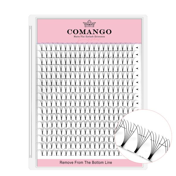 CoMango Premade Fans Eyelash Extensions 320 Fans 6D/10D 0.07 Thickness C/D Curl Short Stem Flat Base Premade Fans Russian Volume Lash Extensions (320Fans-6D-0.07-C-12mm)