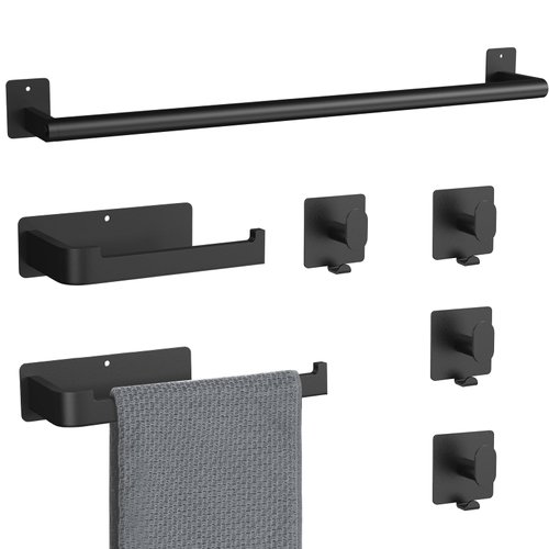 XEENEW 7PCS Bathroom Hardware Set, 24IN Matte Black Towel Bar Set, 304 Stainless Steel Bathroom Towel Holder Set