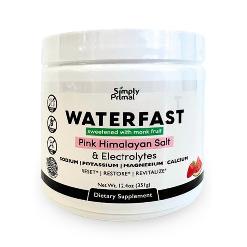 Simply Primal WATERFAST Monk Fruit Keto Electrolyte Powder for Fasting and Hydration- Strawberry Watermelon Flavor | Pink Himalayan Salt (Sodium), Potassium, Magnesium, Calcium | Sugar Free