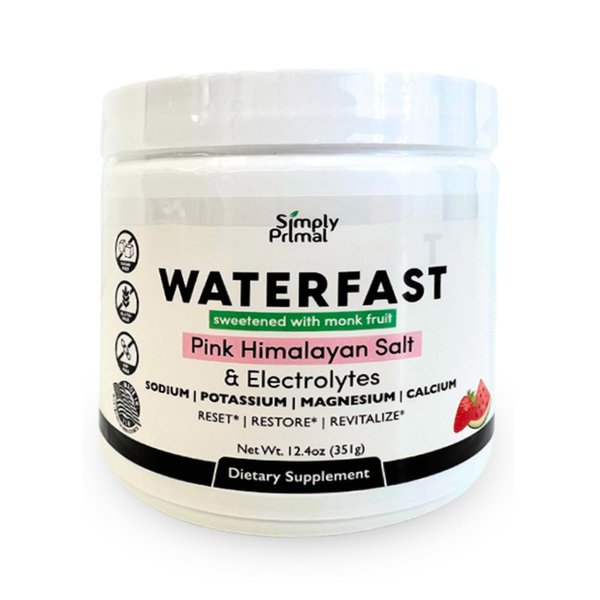 Simply Primal WATERFAST Monk Fruit Keto Electrolyte Powder for Fasting and Hydration- Strawberry Watermelon Flavor | Pink Himalayan Salt (Sodium), Potassium, Magnesium, Calcium | Sugar Free