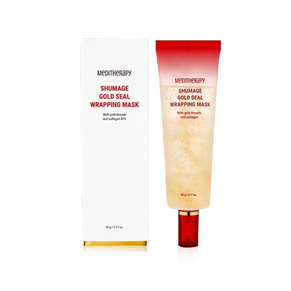 MEDITHERAPY Shumage Gold Seal Wrapping Mask (3.17 oz), Overnight Peel Off Mask with Gold Threads & 82.5% Collagen, Reviatlizing, Tightening, Korean Skin Care