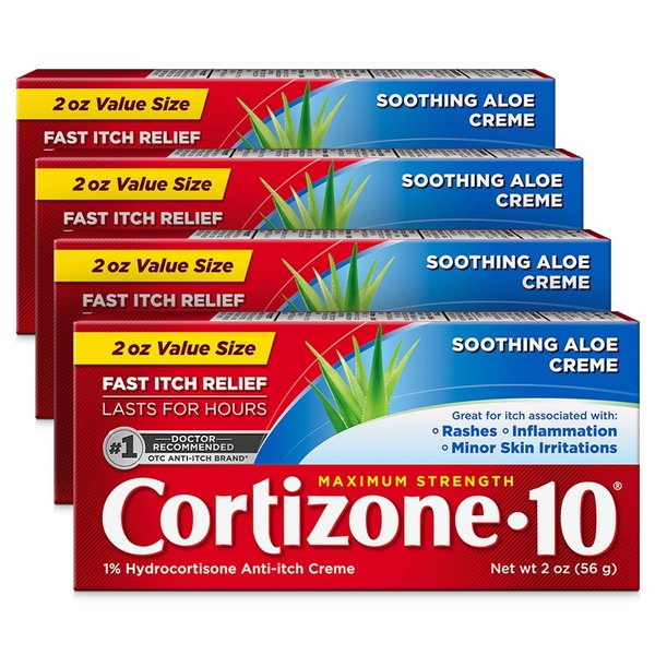 Cortizone 10 Maximum Strength Soothing Aloe Anti-Itch Cream, 1% Hydrocortisone, 2 oz. 4 pack