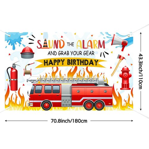 Lofaris Firetruck Birthday Backdrop Firetruck Theme Party Decorations for Boys Girls Birthday Background Fireman Firefighter Kids Bday Indoor Outdoor Party Supplies 70.8 x 43.3 Inch