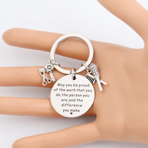 SEIRAA Hair Stylist Appreciation Gift Hairdresser Keychain Barber Jewelry for Hairdresser Hair Dryer Comb key chain (Hairdresser Keychain)