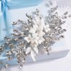 Missgrace Bridal Wedding Crystals Rhinestones Handmade Flower Leaves Side Hair Comb Special Occasion Headpiece Gold Silver Comb Hair Accessories for Women (Silver)