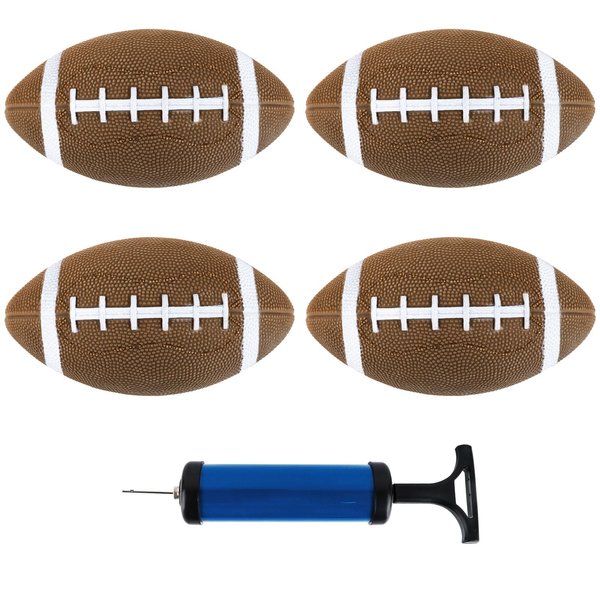 Hooqict 4 Pack Inflatable Footballs with Hand Pump 6.5 Inch Soft Mini Footballs Inflatable Sports Rubber Balls for Kids Toddlers Indoor Outdoor Playground Games Small Football Toys
