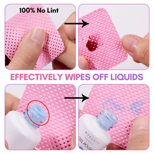 Makartt Lint Free Nail Wipes: Nail Polish Remover Pads 1000PCS Eyelash Extension Glue Wipes, Super Absorbent Soft Gel Nails Wipes Dry Wipes for Nail Prep and Gel Polish Remover, Pink