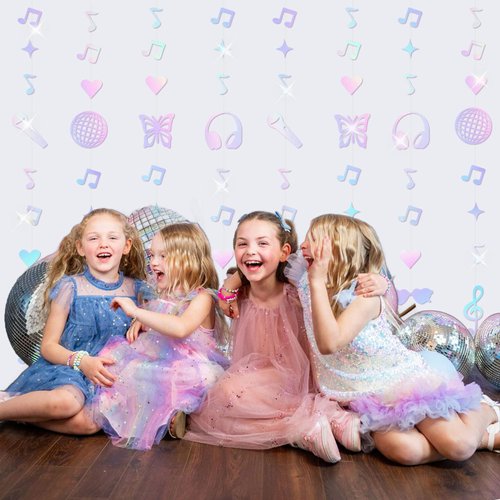 8 Pieces Popular Birthday Party Decorations Fans Music Party Hanging Garland Banner Iridescent Holographic Music Lover's Themed Party Decorations for Girls Birthday Fans Celebration Party Supplies