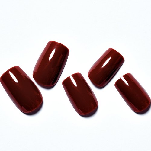 GLAMERMAID Dark Red Press on Nails Medium Square, Christmas Burgundy False Nails with Glue, Pure 24 Pcs Glue on Nails Reusable Glossy Fake Nails Acrylic Stick on Nails Manicure Kits for Women Girls
