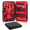 Manicure set, manicure set for men and women- premium stainless steel, Nail Scissors Nail File Ear Pick Tweezers Nose Hair Scissors with Black Leather Travel Case SET 18P (Black)