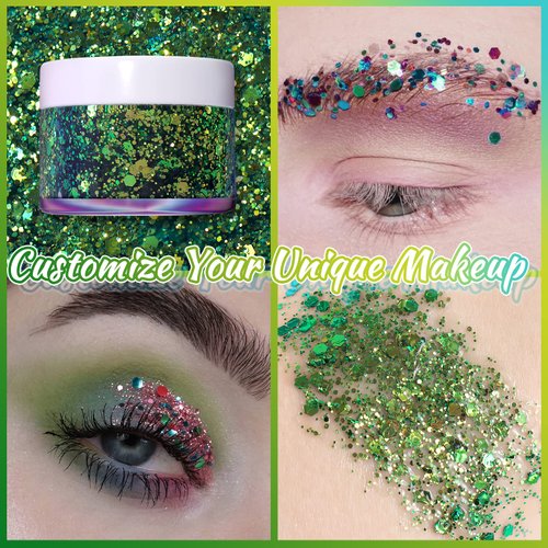 Boko 1.76oz Body Glitter Gel, Chameleon Emerald Liquid Chunky Glitter Lotion Mermaid Sequins for Face Hair Body Makeup, Christmas Coachella St Patrick's Day Mardi Gras Rave Accessories - Siren Jade