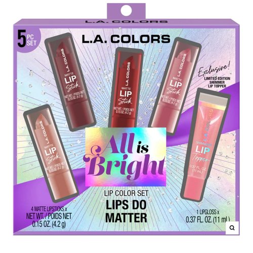 L.A. COLORS 5pc All Is Bright Lip Color Set, Lips Do Matter, 1 Count (Pack of 1)