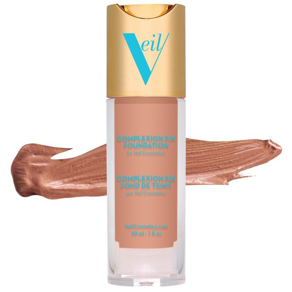 Veil Cosmetics Complexion Fix Liquid Foundation – Buildable Coverage – Water-Resistant, Hypoallergenic, Oil-Free, Cruelty-Free & Vegan – Lightweight & Brightening – Long Lasting (3P Medium Pink)