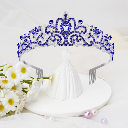 Crown, Royal Blue Crown, Tiara Crown, Princess Crown, Birthday Crown, Crown Headband, Crowns for Women Girl, Princess Tiara, Queen Crown, Hair Accessories Crystal Tiaras Bride Wedding Party Prom