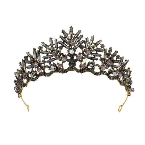 Salliy Baroque Crown Black Bridal Crystal Tiara Crown Gothic Wedding Headpiece Vintage Queen Hair Accessories for Women and Girls (Type 6)