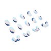 24 Pcs Blue Press on Nails Short, Oval Shape Fake Nails Almond Glossy Full Cover Reusable False Nails French Stripe Wave Artificial Acrylic Nails Women Glue on Nails Manicure Stick on Nails for Set