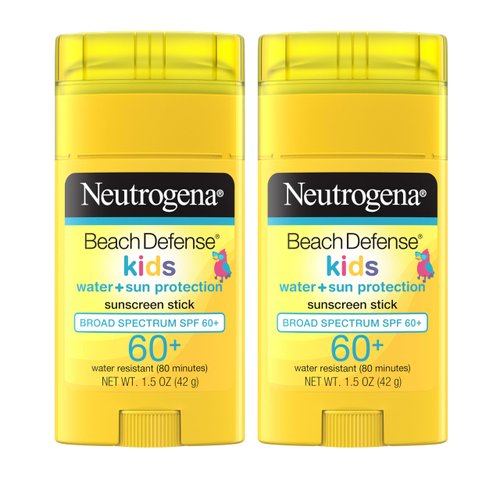 Neutrogena Beach Defense Kids Sunscreen Stick, Water-Resistant Sunscreen for Children, Broad Spectrum SPF 60+ for UVA/UVB Sun Protection, Oxybenzone-Free Sunscreen, 1.5 oz, 2 Pack