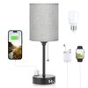 Grey Nightstand Lamps 3 Color Temperatures - 2700K 3500K 5000K Bedside Lamps with USB C and A Ports, Pull Chain Table Lamps with AC Outlet, Small Lamps with Black Metal Base for Sleeping Reading