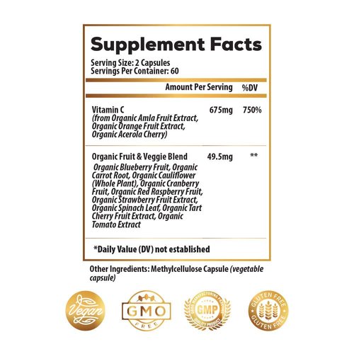 Ideal Infusion Raw Whole Food Vitamin C Complex: 100% Plant Based Vitamin C Made with Oranges and Food Based Bioflavanoids (60 Servings) No Synthetic Ascorbic Acid, Vegan